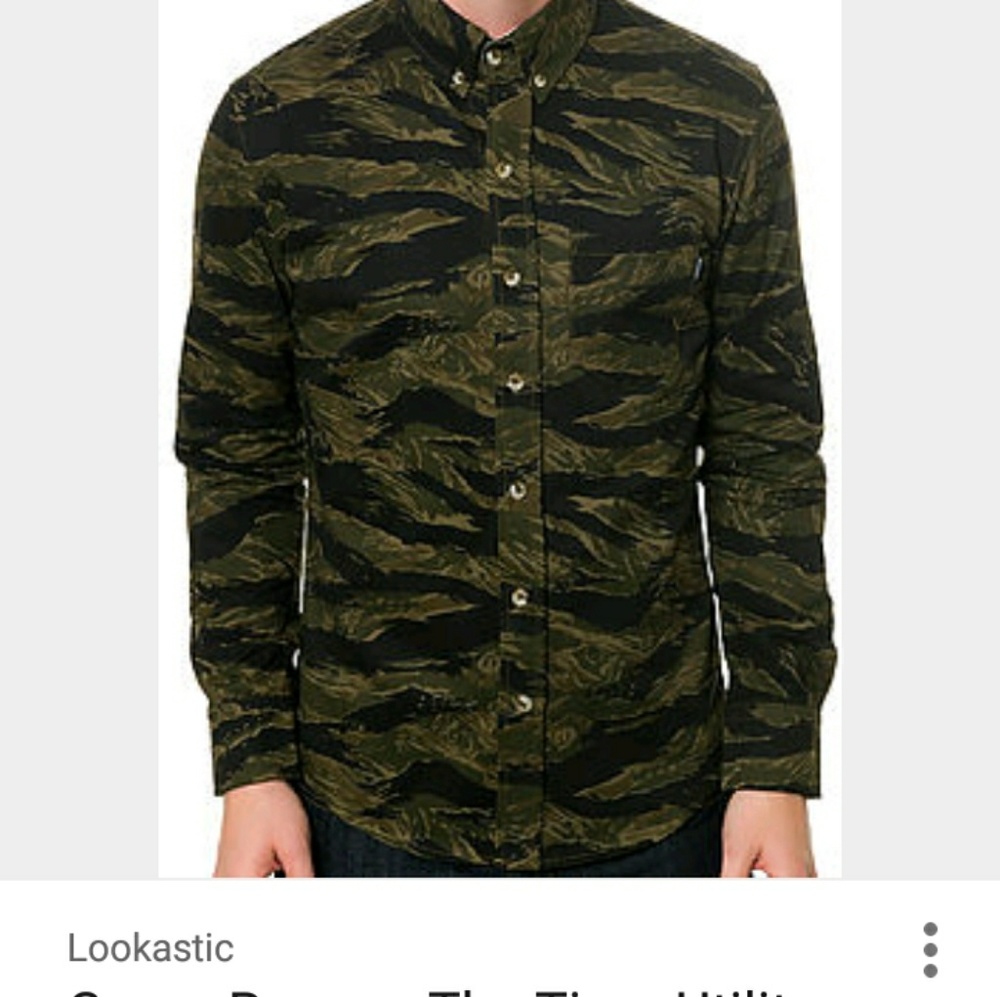 Camo Tiger Button Down. Size: medium